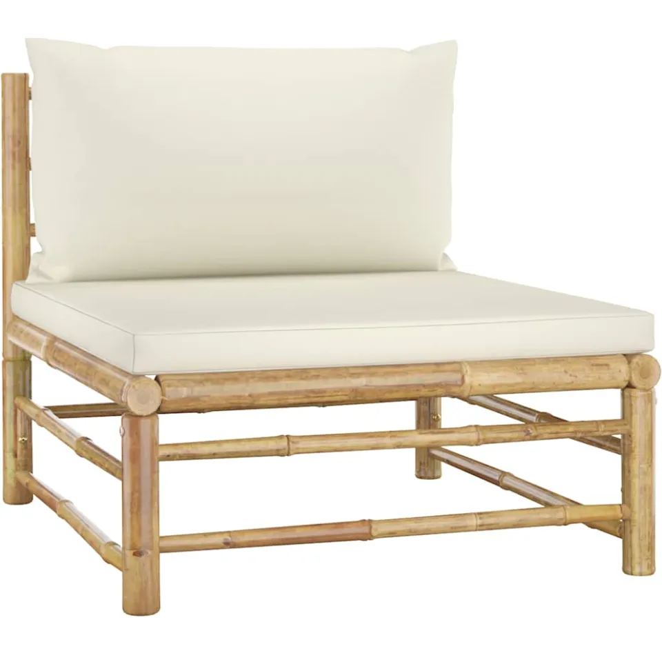 vidaXL 11-delige Loungeset met crèmewitte kussens bamboe