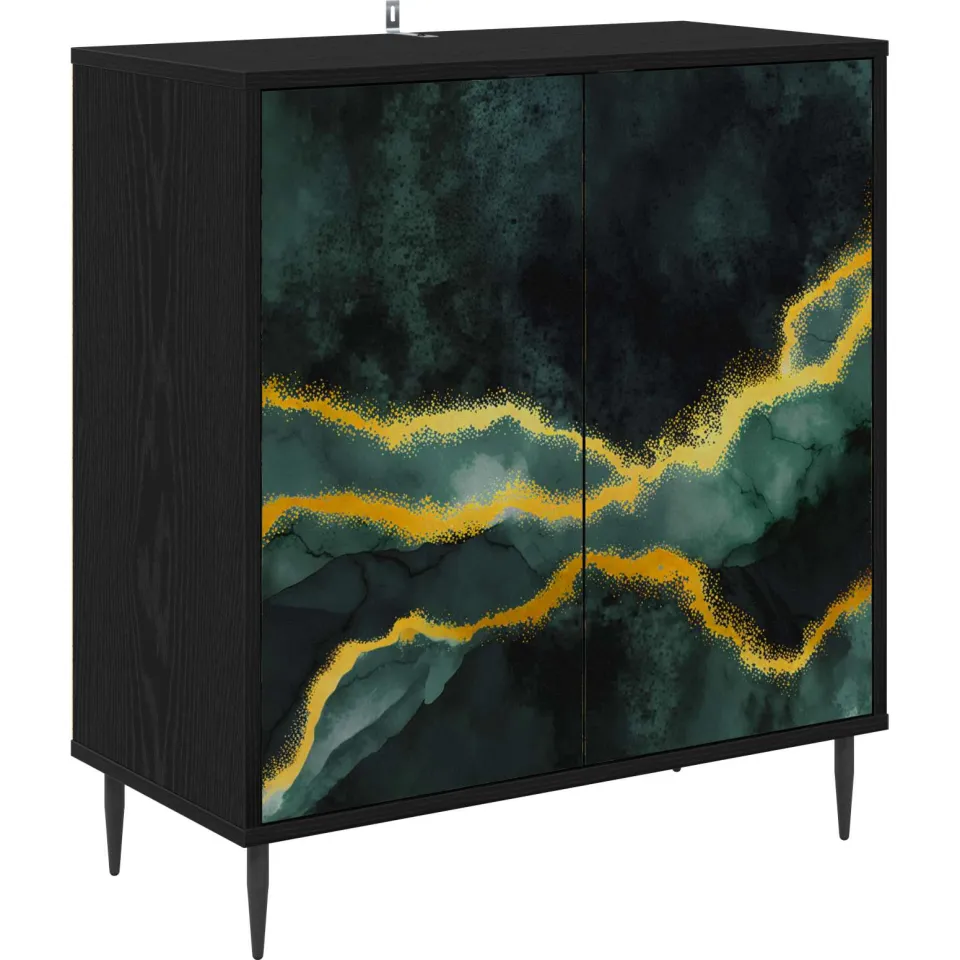 vidaXL Dressoir WIJHE Zwart eiken 69 x 33 x 76 cm Bewerkt hout, foto 3