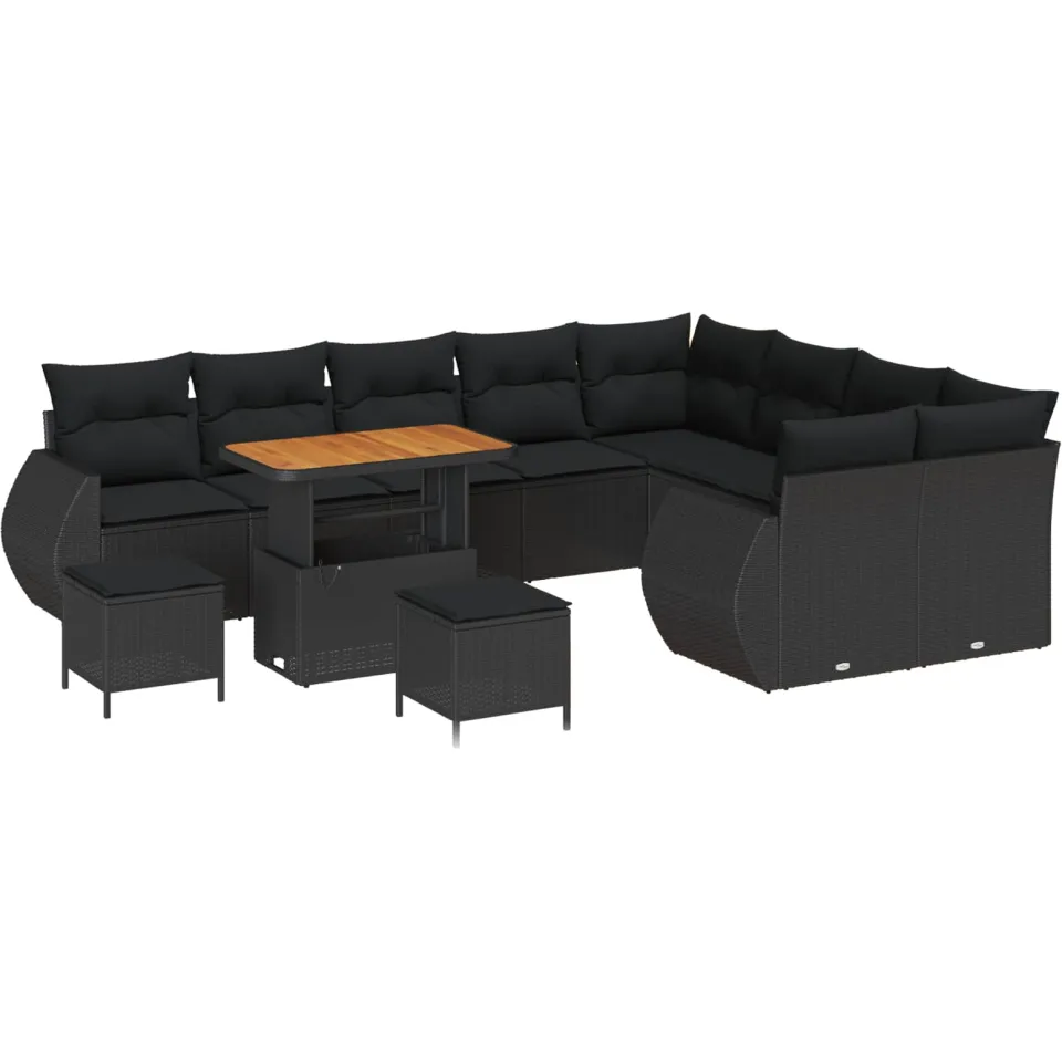 vidaXL Tuinbankenset 12 st Zwart poly rattan