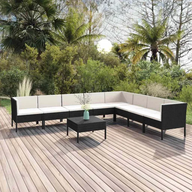 vidaXL 9-delige Loungeset met kussens poly rattan zwart, foto 2