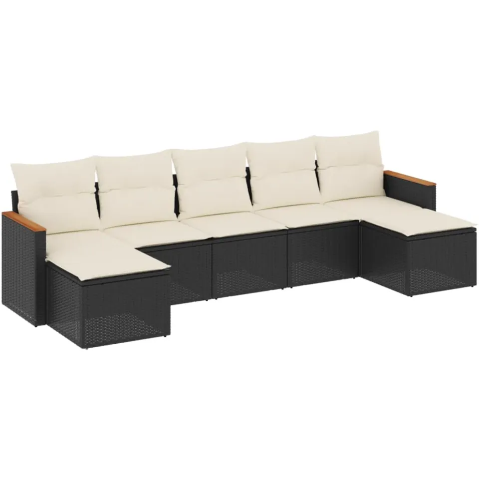 vidaXL 7-delige Loungeset met kussens poly rattan zwart, foto 3