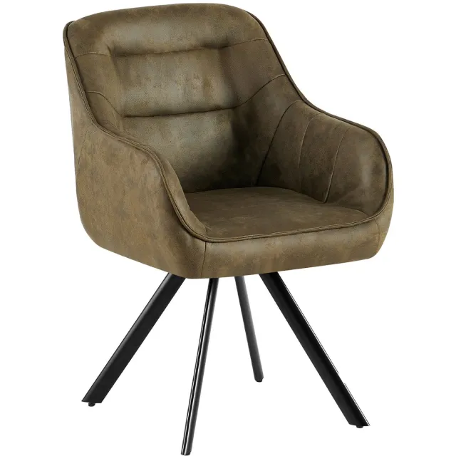 CLP Pettuli Eetkamerstoel - draaibaar 180° - met armleuning - fauteuil - rugleuning - gestoffeerde stoel - belastbaar tot 150 kg - Kunstleer/antiek/groen