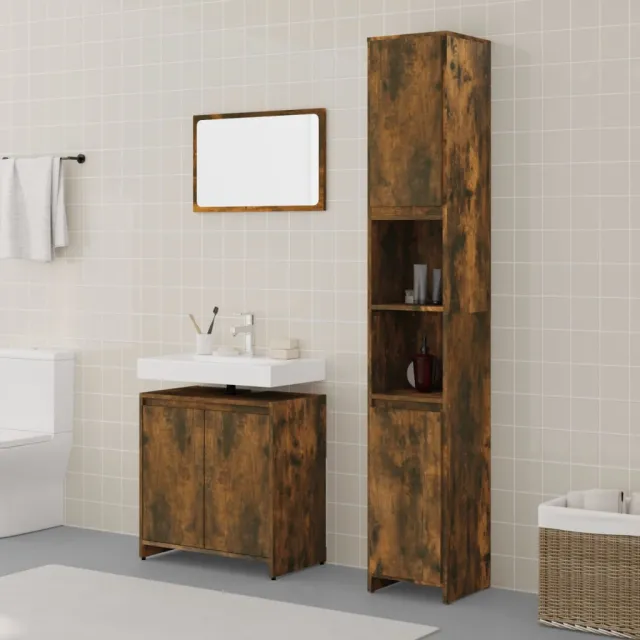 vidaXL 3-delige Badkamermeubelset bewerkt hout gerookt eikenkleurig, foto 2
