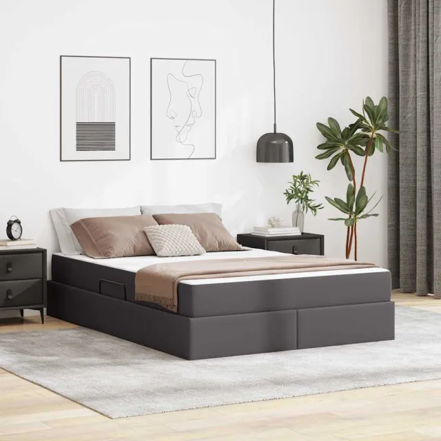 vidaXL Opslag bed met matras met opslag 2 st Grijs Leer