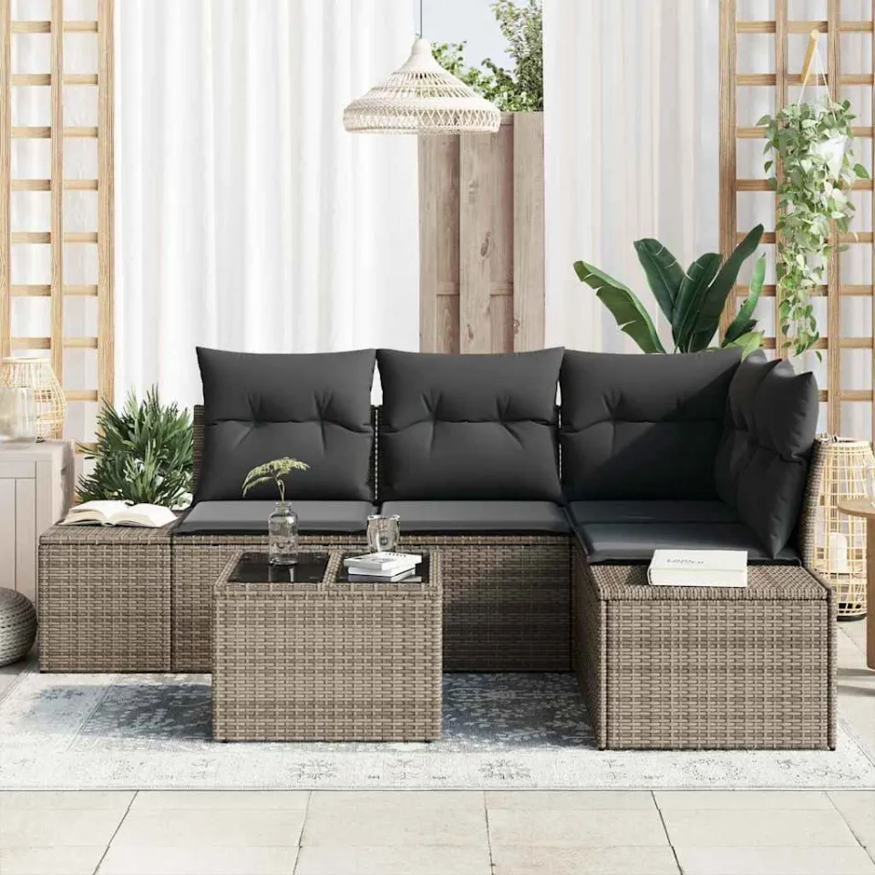 vidaXL Tuinbankenset met opslag Lichtgrijs poly rattan, foto 3