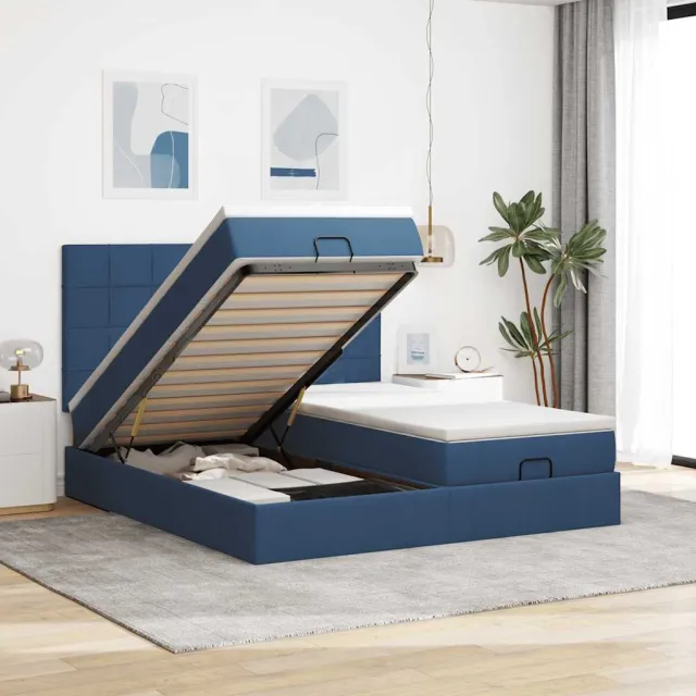 vidaXL Ottoman bed met matrassen en LED's 200x200cm stof blauw