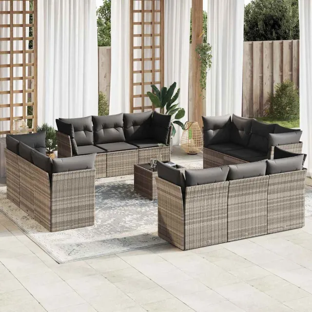 vidaXL 13-delige Loungeset met kussens poly rattan lichtgrijs grijs, foto 2