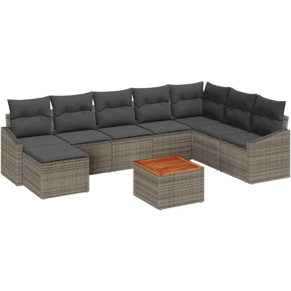 vidaXL Tuinbankenset 9 st Grijs poly rattan