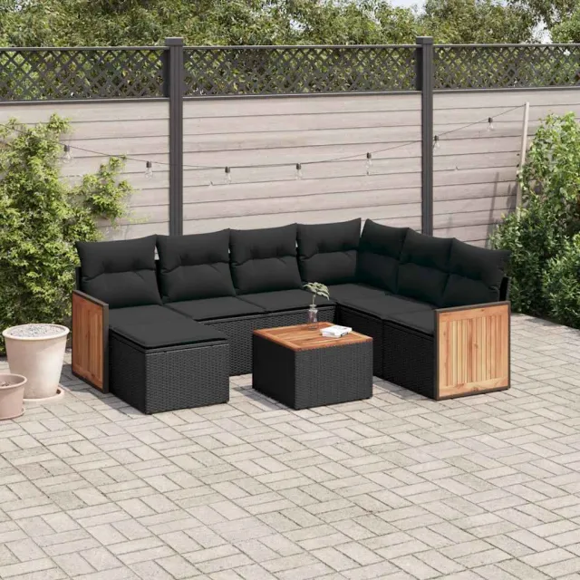 vidaXL 8-delige Loungeset met kussens poly rattan zwart, foto 2