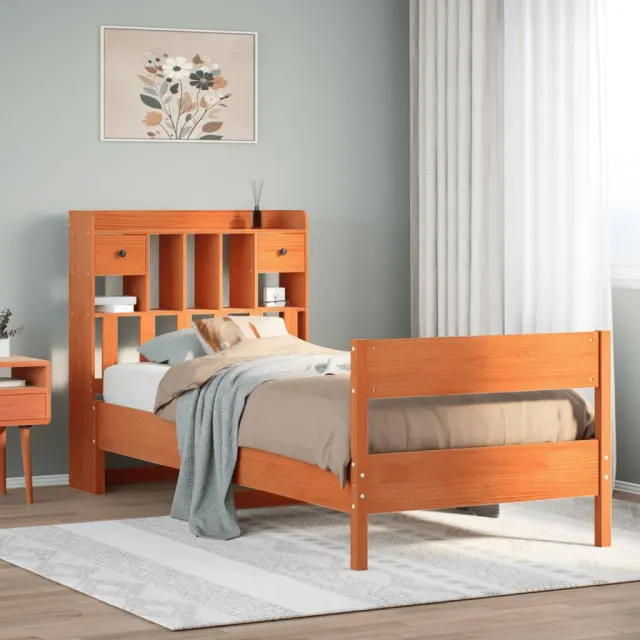 vidaXL Bed met boekenkast zonder matras grenenhout wasbruin 75x190 cm bruin