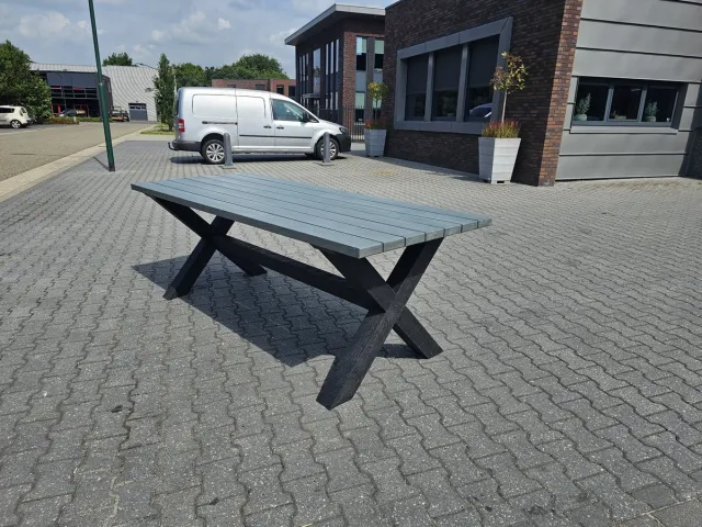 Rekupro Oxford Tuintafel 220x90 cm – Luxe & Onderhoudsvrij – Gerecycled Kunststof – Grijs Blad – 6 tot 8 Personen - Rekupro