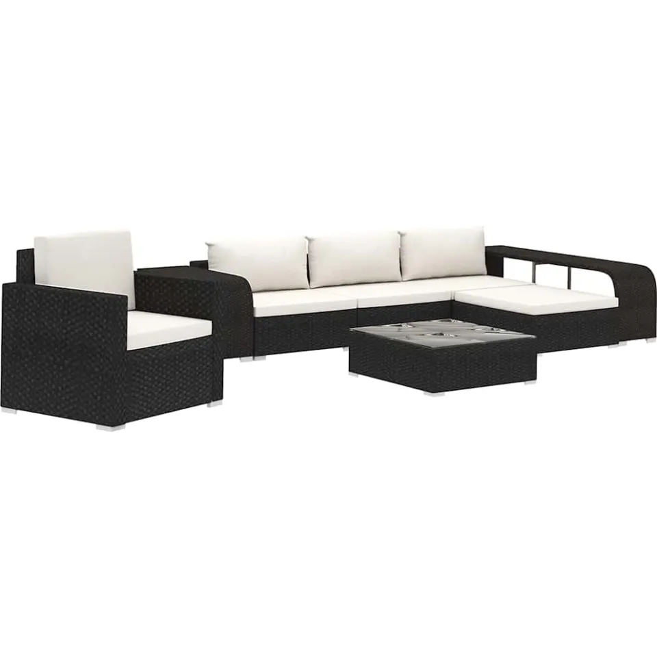 vidaXL 8-delige Loungeset met kussens poly rattan zwart, foto 3