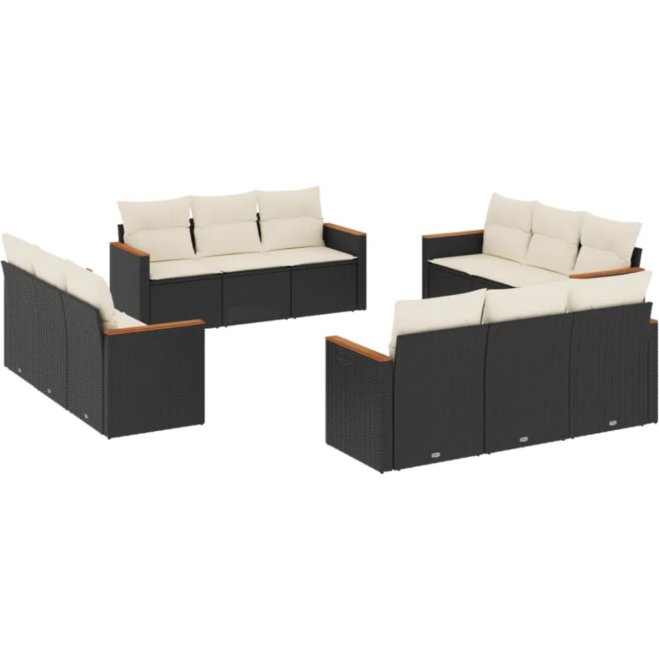 vidaXL 12-delige Loungeset met kussens poly rattan zwart, foto 3