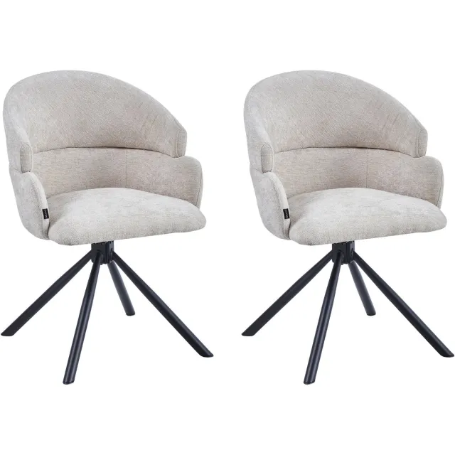 Colenis Elena Eetkamerstoel - Set van 2 - Beige - Chenille Stof - Gestoffeerde zitting - Metalen poten - 180° - Draaistoel