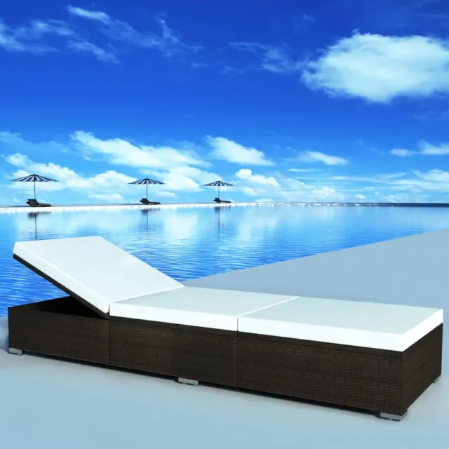 vidaXL Ligbed met kussen poly rattan bruin
