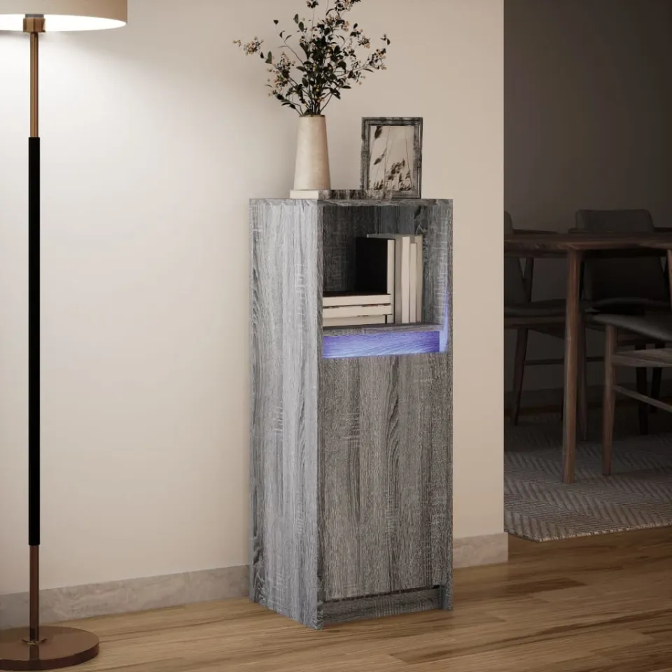 vidaXL Dressoir met LED 38x34x100 cm bewerkt hout grijs sonoma eiken, foto 4