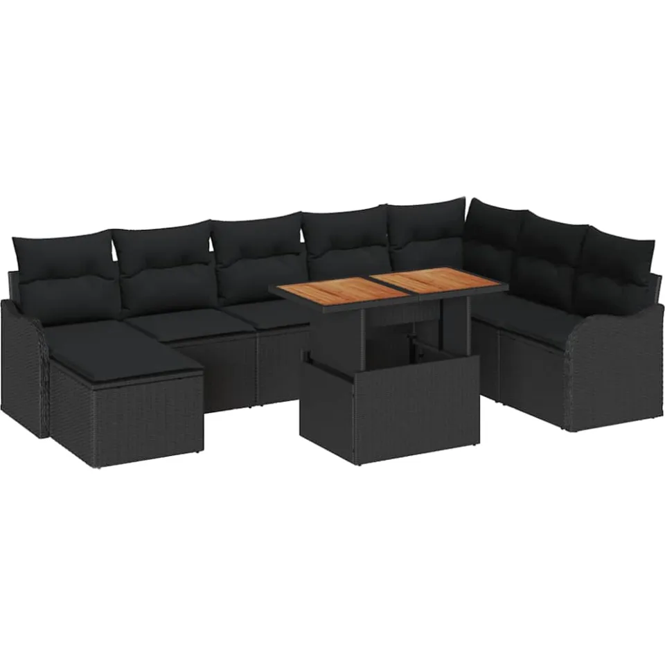 vidaXL Tuin Sofa Set 9 st Zwart Poly rattan en gepoedercoat staal
