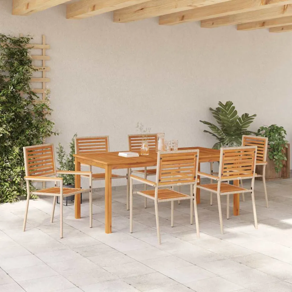 vidaXL Tuin eettafelset 7 st Beige Massief Acaciahout, foto 4