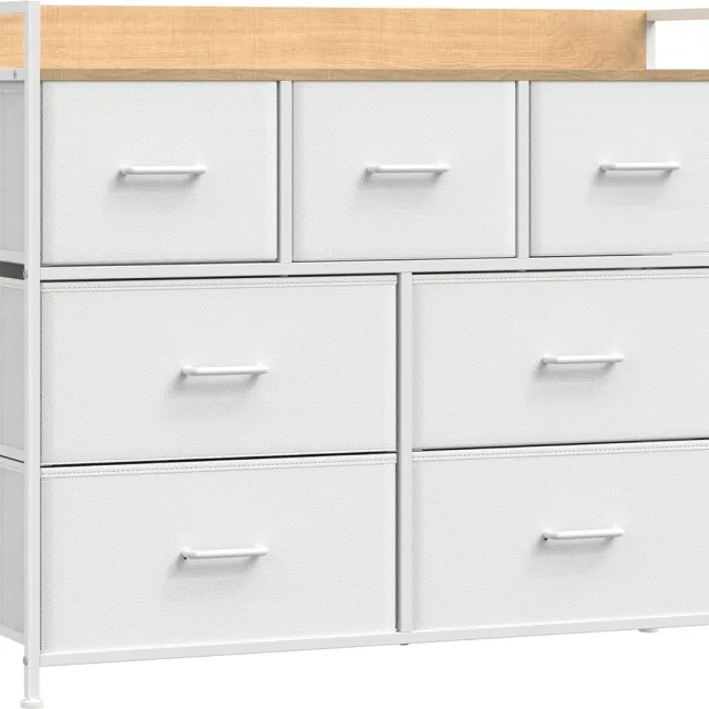 Furnihaus Multifunctioneel Dressoir 7 Laden 4 grote & 3 klein Verstelbare Poten Commode Kast 7 Laden & Handgrepen Wit