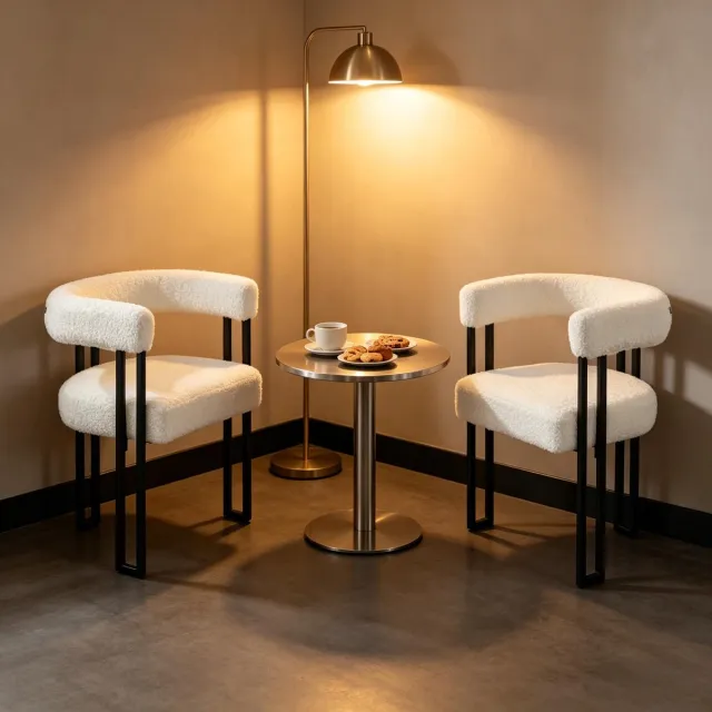 MEUNIQ eetkamerstoel set van 2 met armleuningen, chenille zitting en metalen poten, 61,5 x 72 x 51,5 cm, max. 150 kg, voor eetkamer of woonkamer, crème