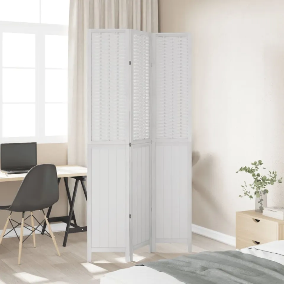 vidaXL Kamerscherm met 3 panelen massief paulowniahout wit, foto 3