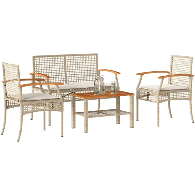 vidaXL 4-delige Loungeset met kussens poly rattan beige