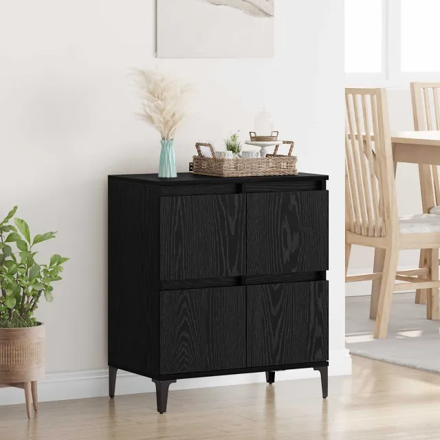 vidaXL Dressoir Zwart Eiken 60 x 35 x 70 cm Gemonteerd hout en ijzer, foto 2