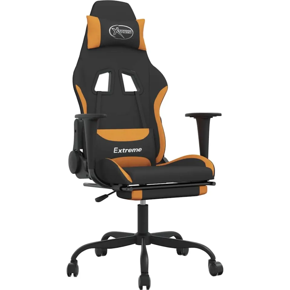 vidaXL Gamestoel met voetensteun stof zwart en oranje, foto 3