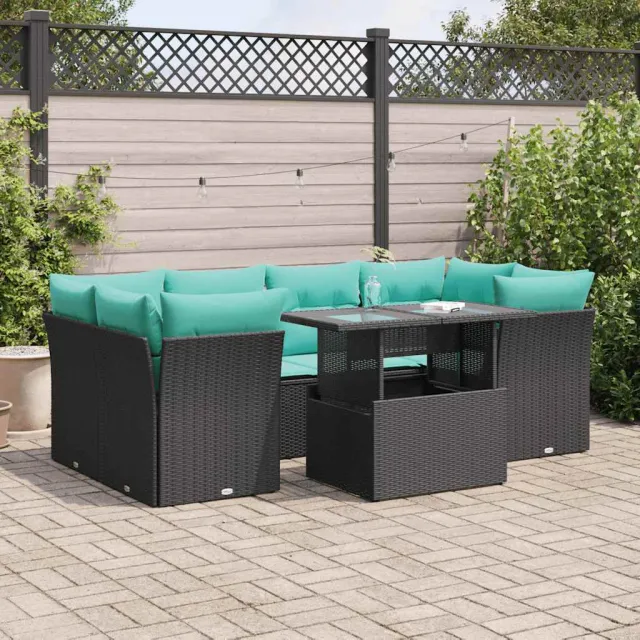 vidaXL 7-delige Loungeset met kussens poly rattan acacia zwart, foto 2