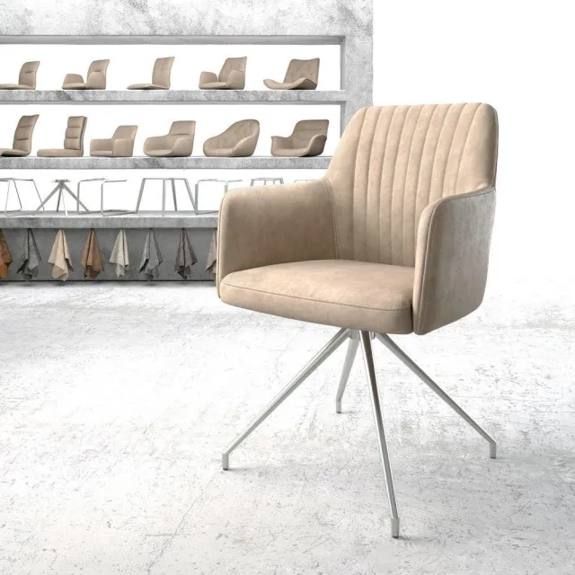 DELIFE Gestoffeerde-stoel Greg-Flex kruisframe conisch roestvrij staal microvelours beige vintage pocketveer kern
