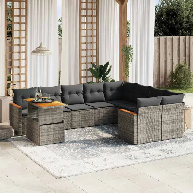 vidaXL 10-delige Loungeset met kussens poly rattan grijs, foto 2