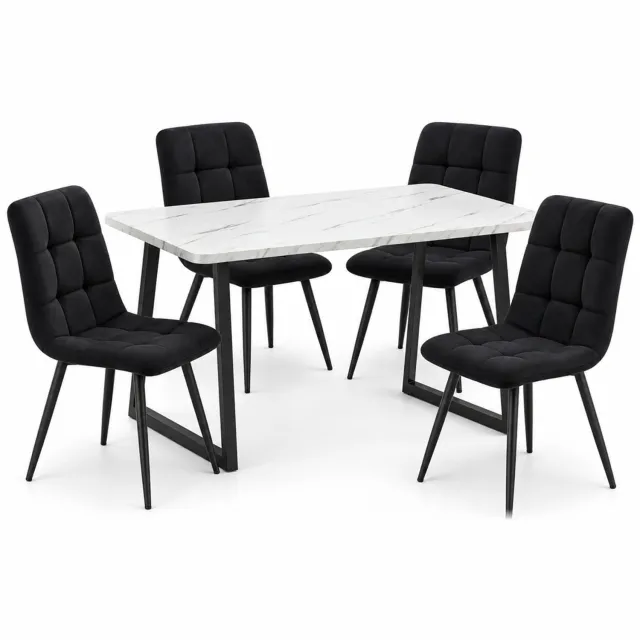 City long dragon LONG DRAGON - Eethoek - Tafel met 4 velvet stoelen - Rechthoekige eettafel - Zwarte tafelpoten - Zwart