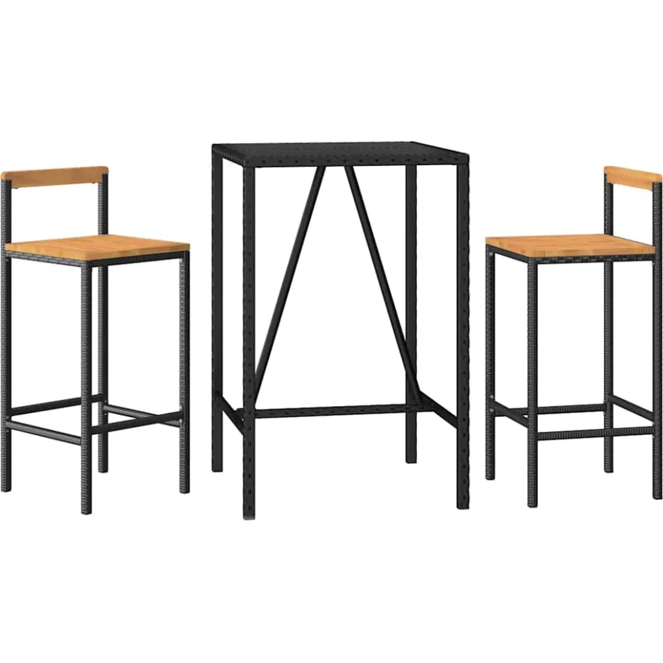 vidaXL 3-delige Tuinbarset poly rattan en massief acaciahout zwart