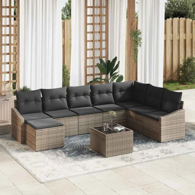vidaXL Tuin Sofa Set 8 st Lichtgrijs poly rattan, foto 2