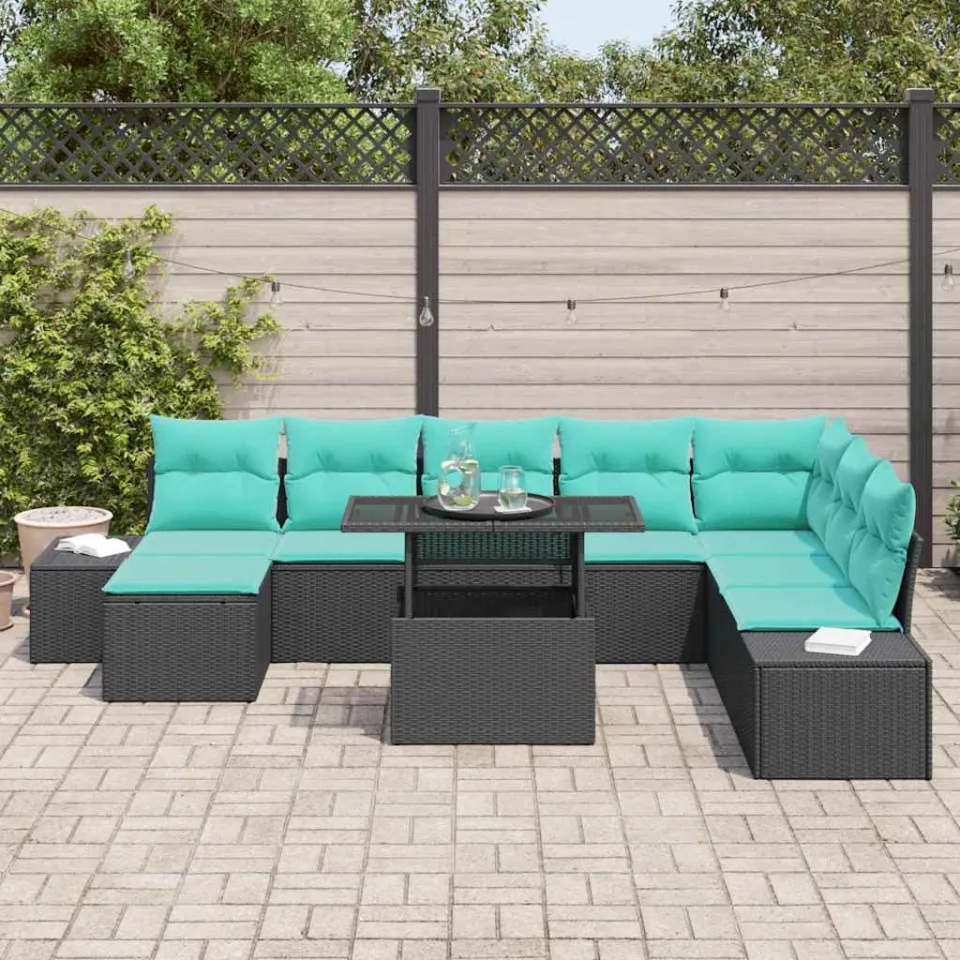 vidaXL Tuin Sofa Set 9 st Zwart en Blauw poly rattan, foto 3