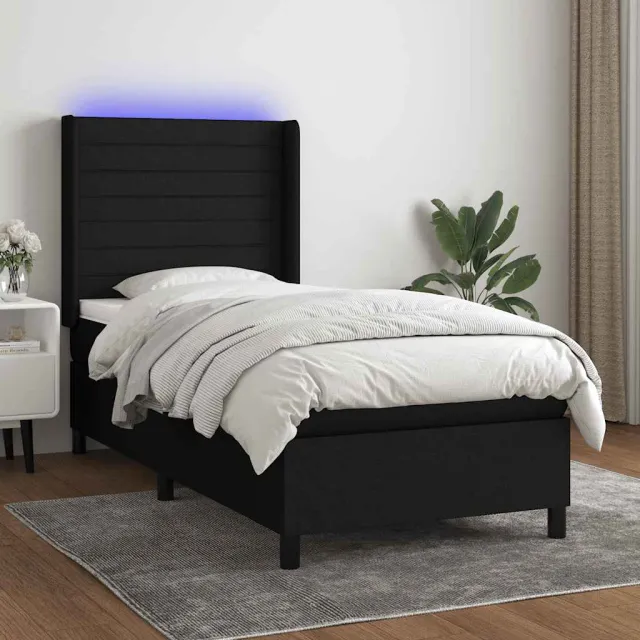 vidaXL Boxspring met matras en LED stof zwart 90x190 cm