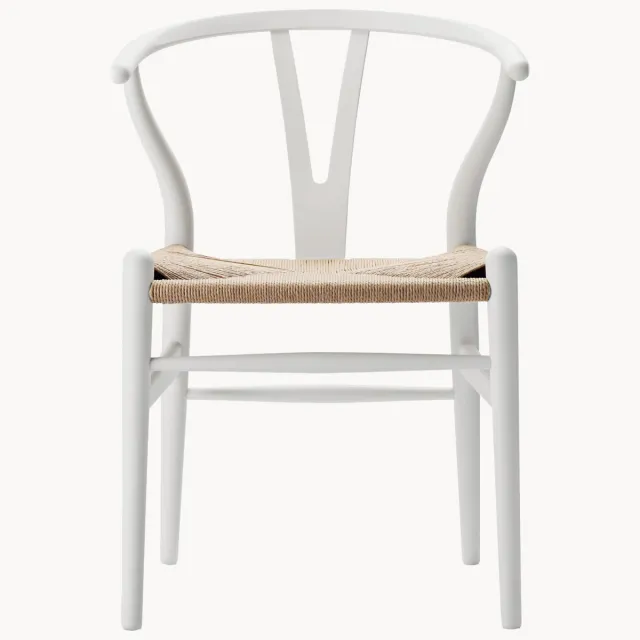 Carl Hansen & Søn Houten stoel CH24 Wishbone Chair met handgevlochten zitvlak Beige, Wit