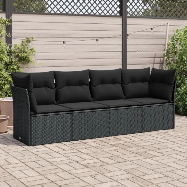 vidaXL 4-delige Loungeset met kussens poly rattan zwart, foto 2