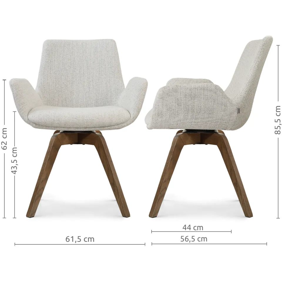 Nolon Noor-Eef draaibare eetkamerstoel beige gemêleerd - walnoot houten onderstel, foto 3