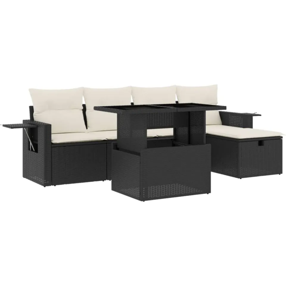 vidaXL 6-delige Loungeset met kussens poly rattan zwart, foto 3