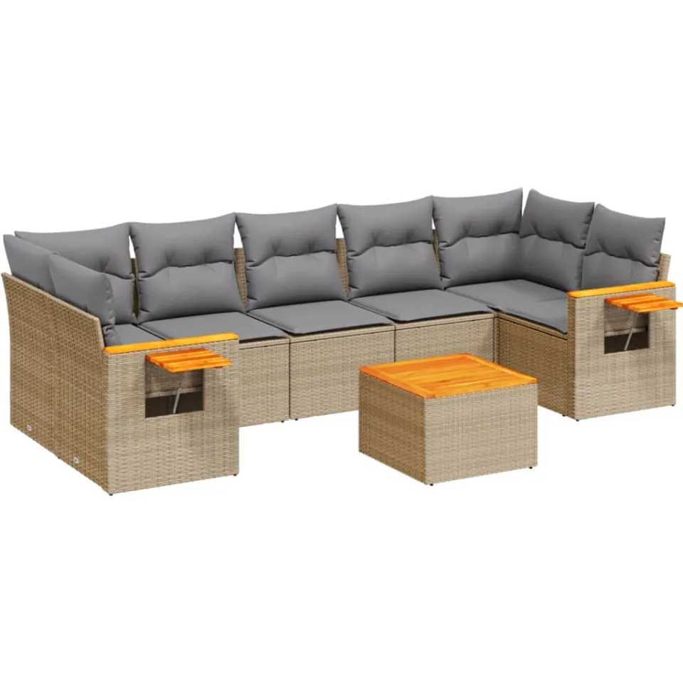 vidaXL 8-delige Loungeset met kussens poly rattan beige, foto 3