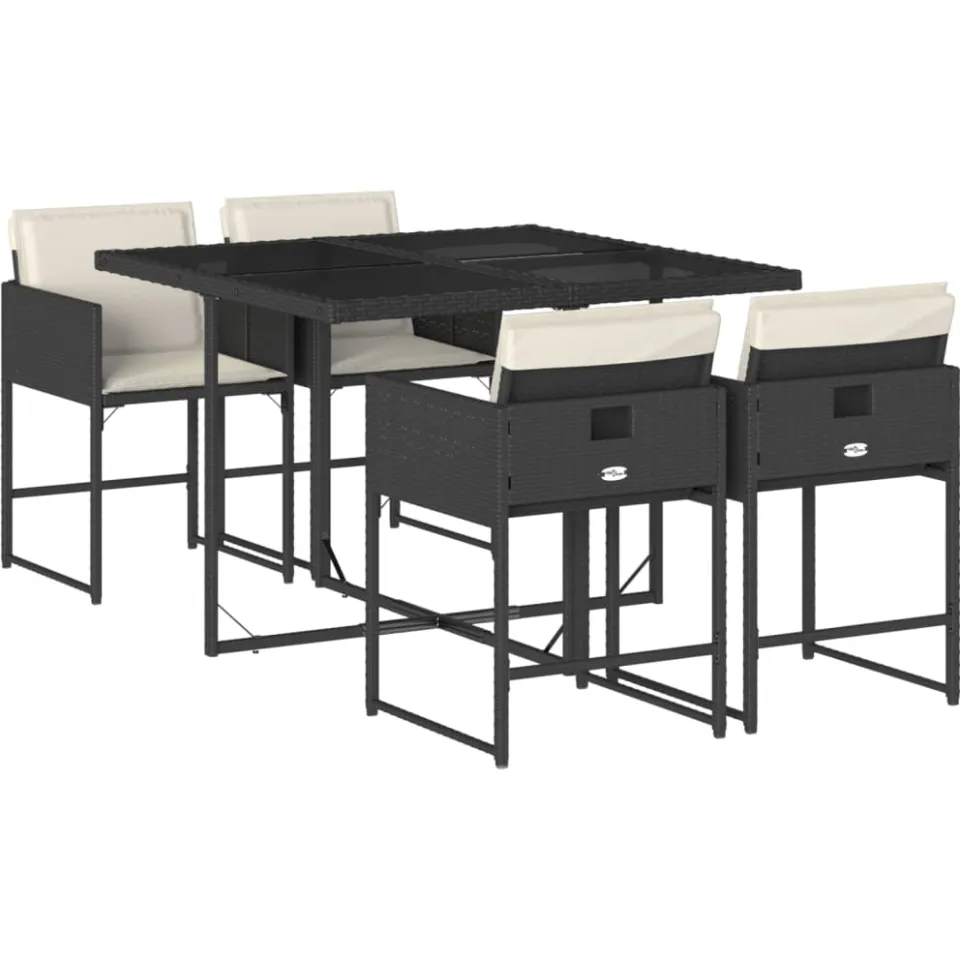 vidaXL 5-delige Tuinset met kussens poly rattan zwart