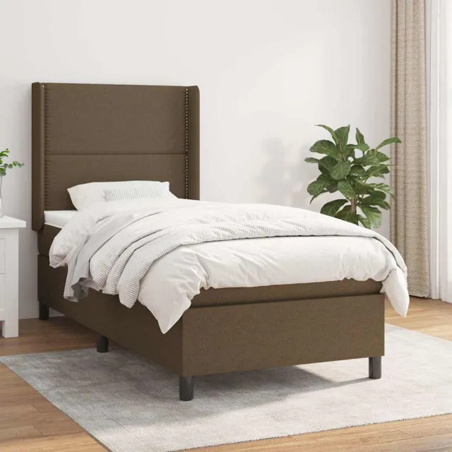 vidaXL Boxspring met matras stof donkerbruin 90x190 cm bruin