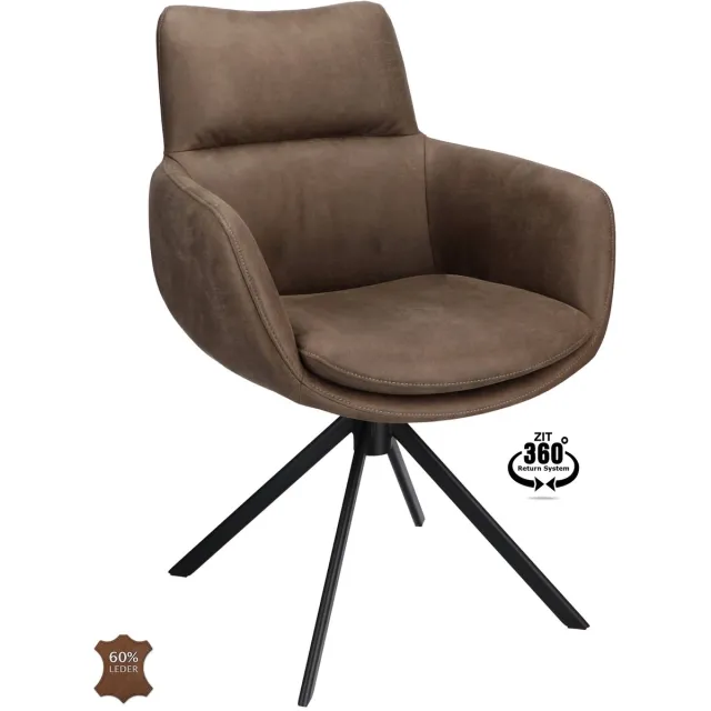 Icon Living Armstoel Savo - Microleder Bull Wood - Leg Black 360° Return-System Bruin