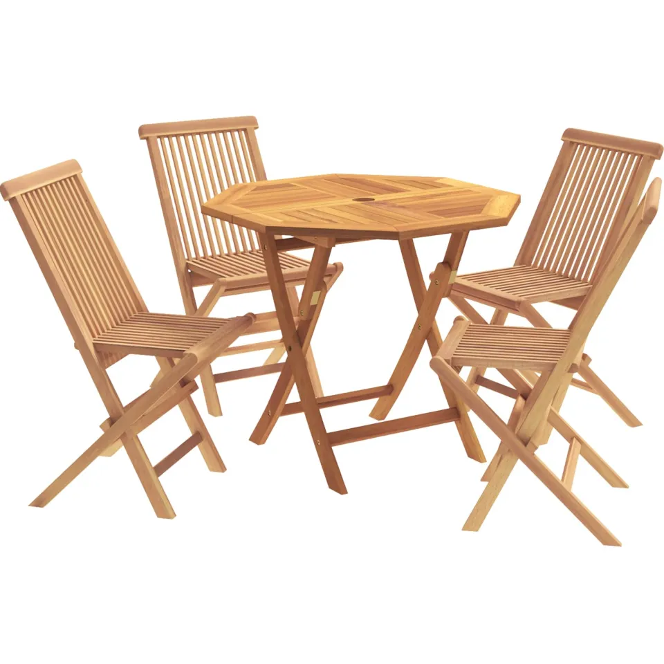 vidaXL 5-delige inklapbare tuinbistroset Naturel Massief Teakhout, foto 4