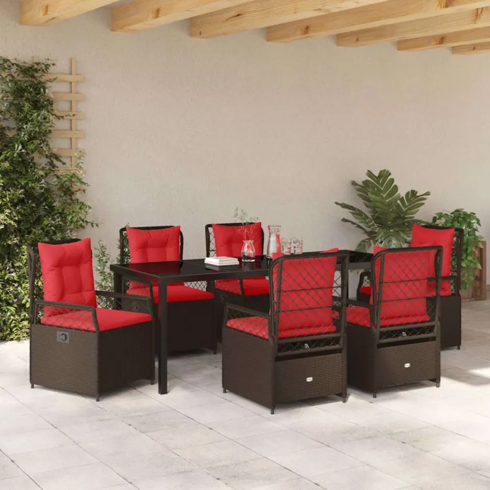 vidaXL Tuin eettafelset 7 st Bruin poly rattan, foto 3