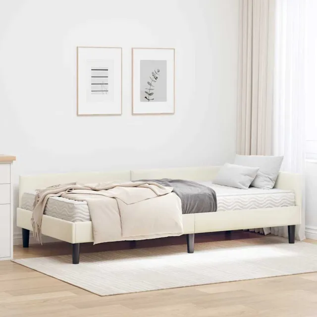 vidaXL Hoekbedframe met Matras 2 st Crème 90 x 190 cm Fluweel