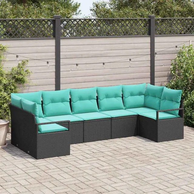 vidaXL Bankstel 7 st Zwart poly rattan, foto 2