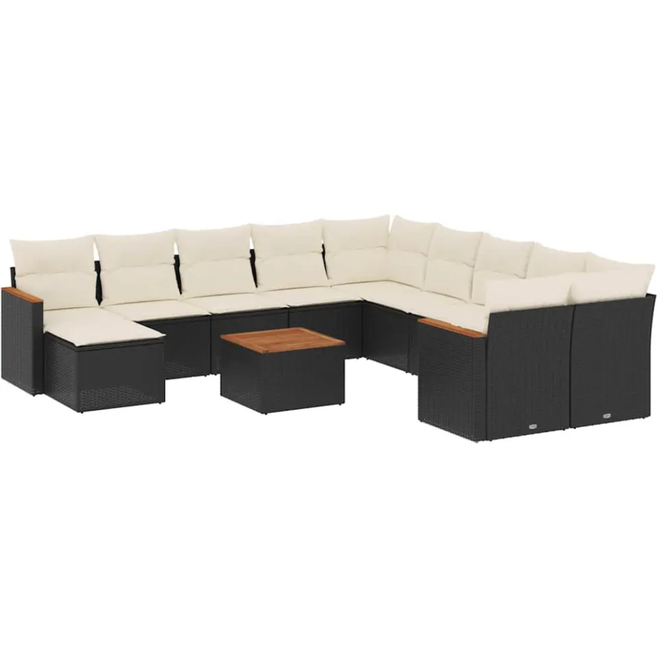 vidaXL 12-delige Loungeset met kussens poly rattan zwart, foto 3