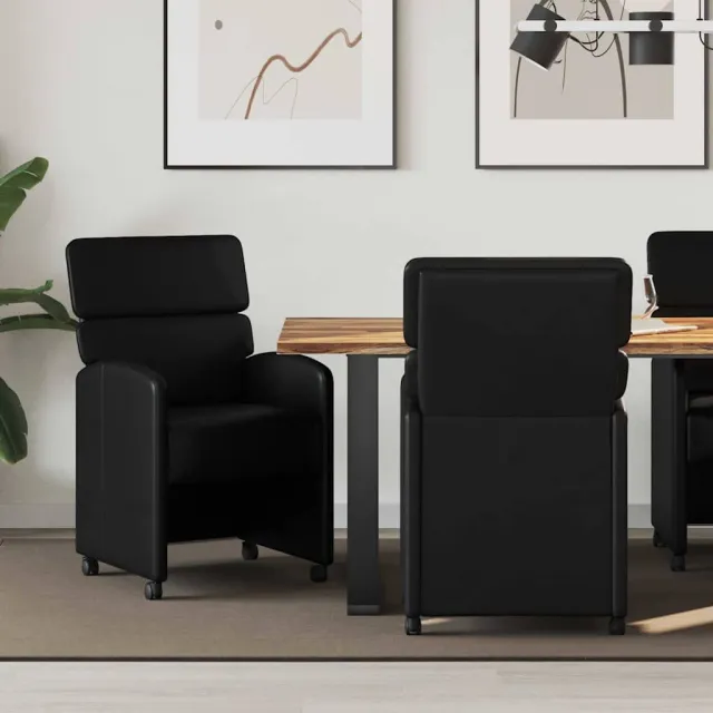 vidaXL Eetkamerstoelen met Wieltjes 2 st Kunstleer Zwart